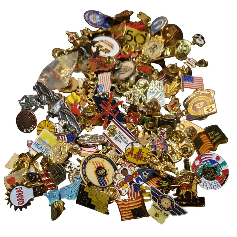 136 Collectible Pins Various Advertising Organizations Awards Political Sports